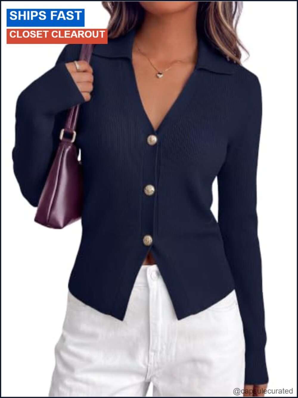 V Neck Long Sleeve Button Down Cardigan Sweater